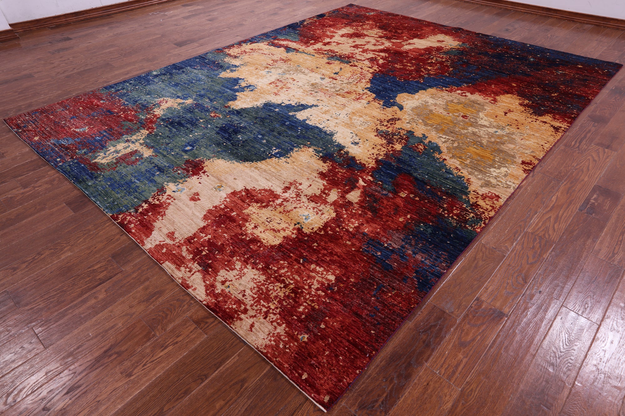 Abstract Contemporary Hand Knotted Wool Rug - 9' 0" X 11' 10" - Golden Nile