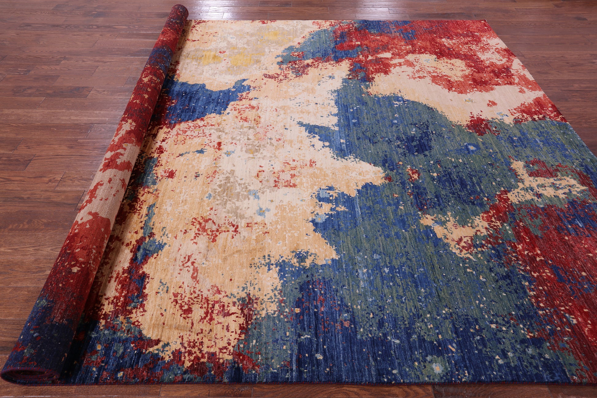 Abstract Contemporary Hand Knotted Wool Rug - 9' 0" X 11' 10" - Golden Nile