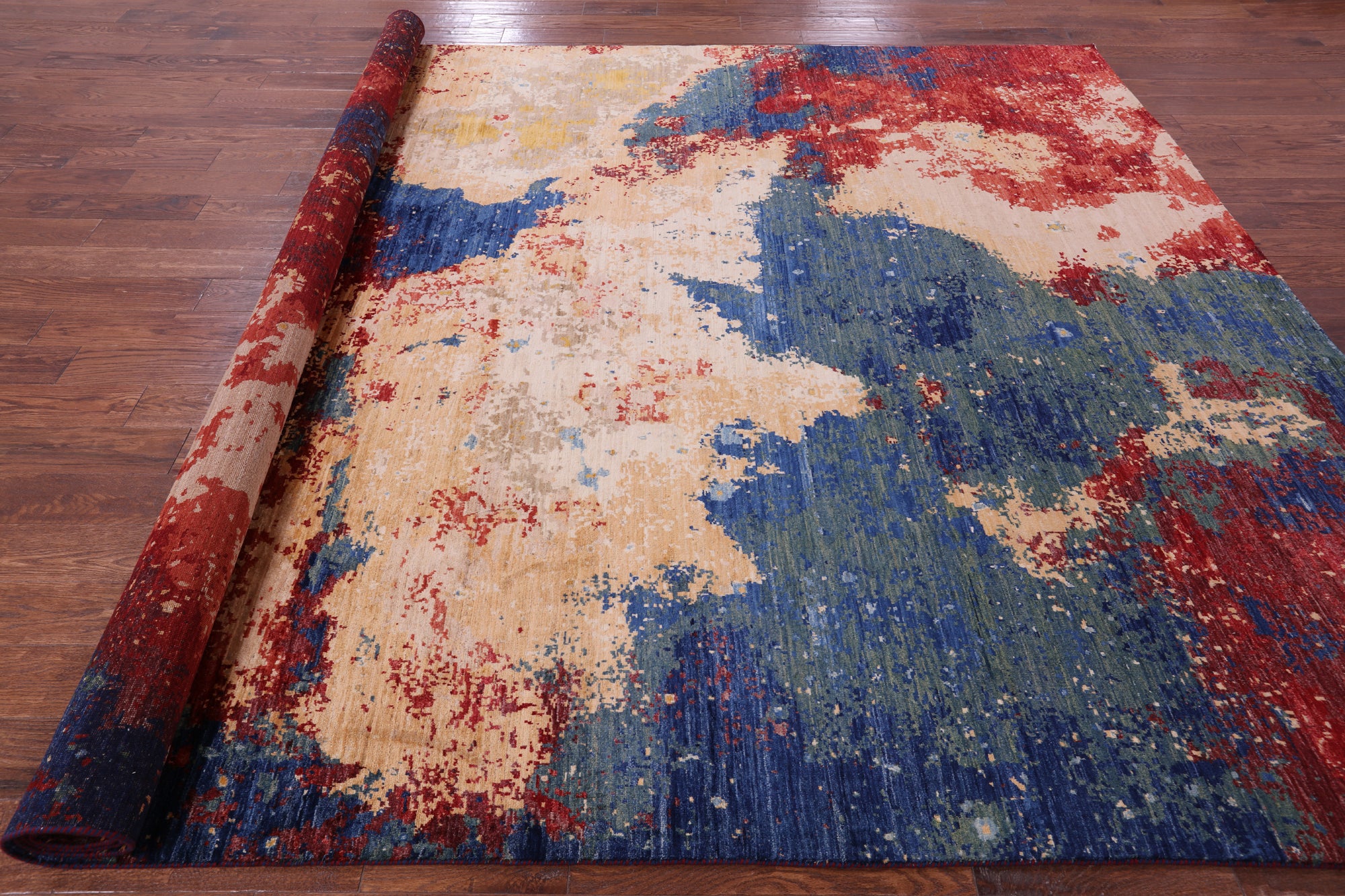 Abstract Contemporary Hand Knotted Wool Rug - 9' 0" X 11' 10" - Golden Nile