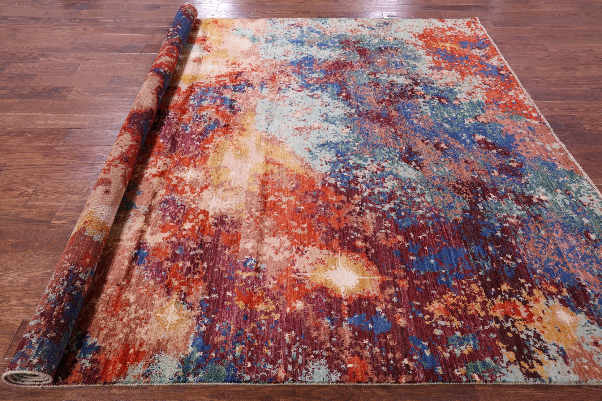 Abstract Contemporary Hand Knotted Wool Rug - 8' 2" X 9' 8" - Golden Nile