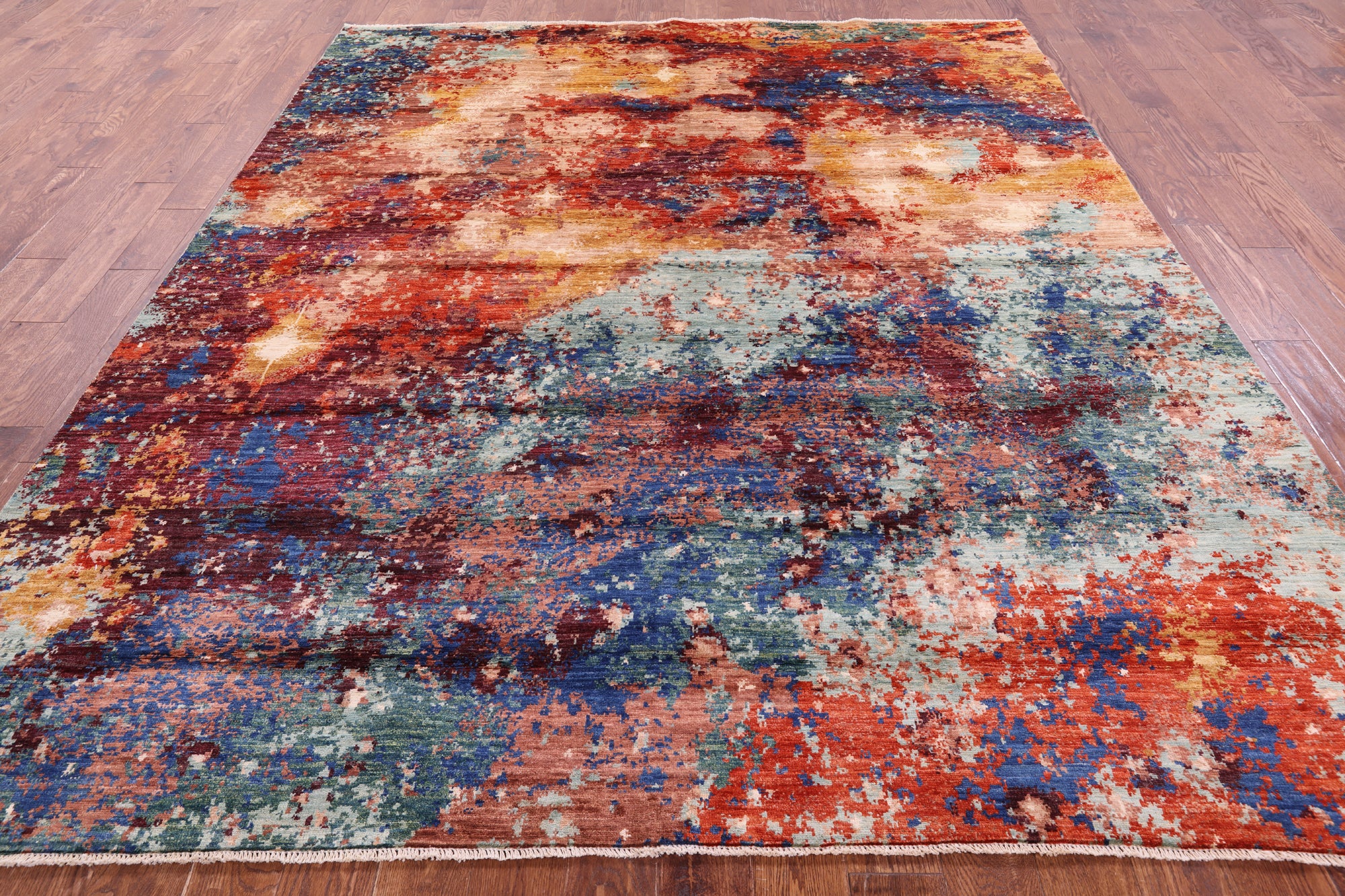 Abstract Contemporary Hand Knotted Wool Rug - 8' 2" X 9' 8" - Golden Nile