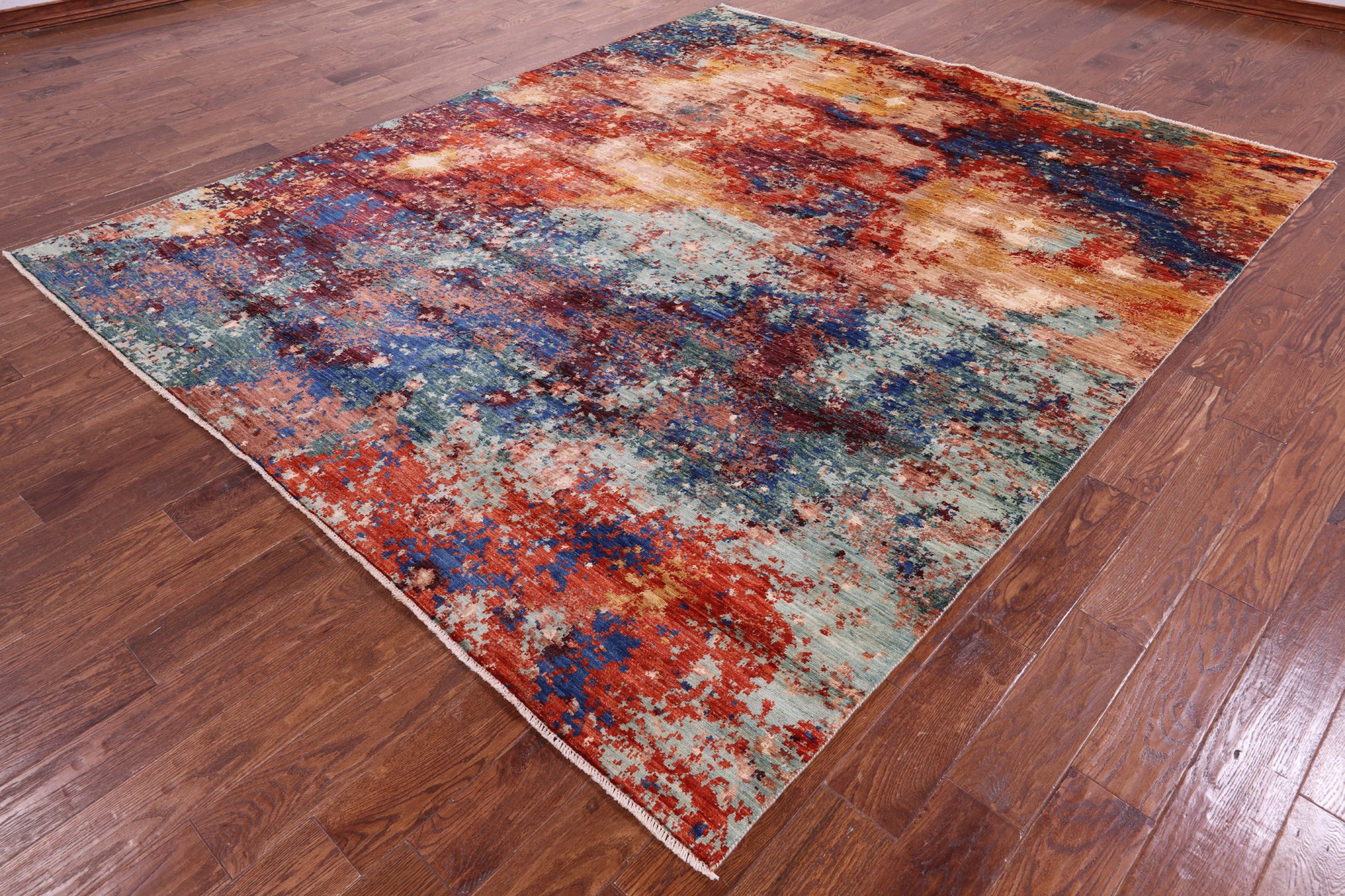 Abstract Contemporary Hand Knotted Wool Rug - 8' 2" X 9' 8" - Golden Nile