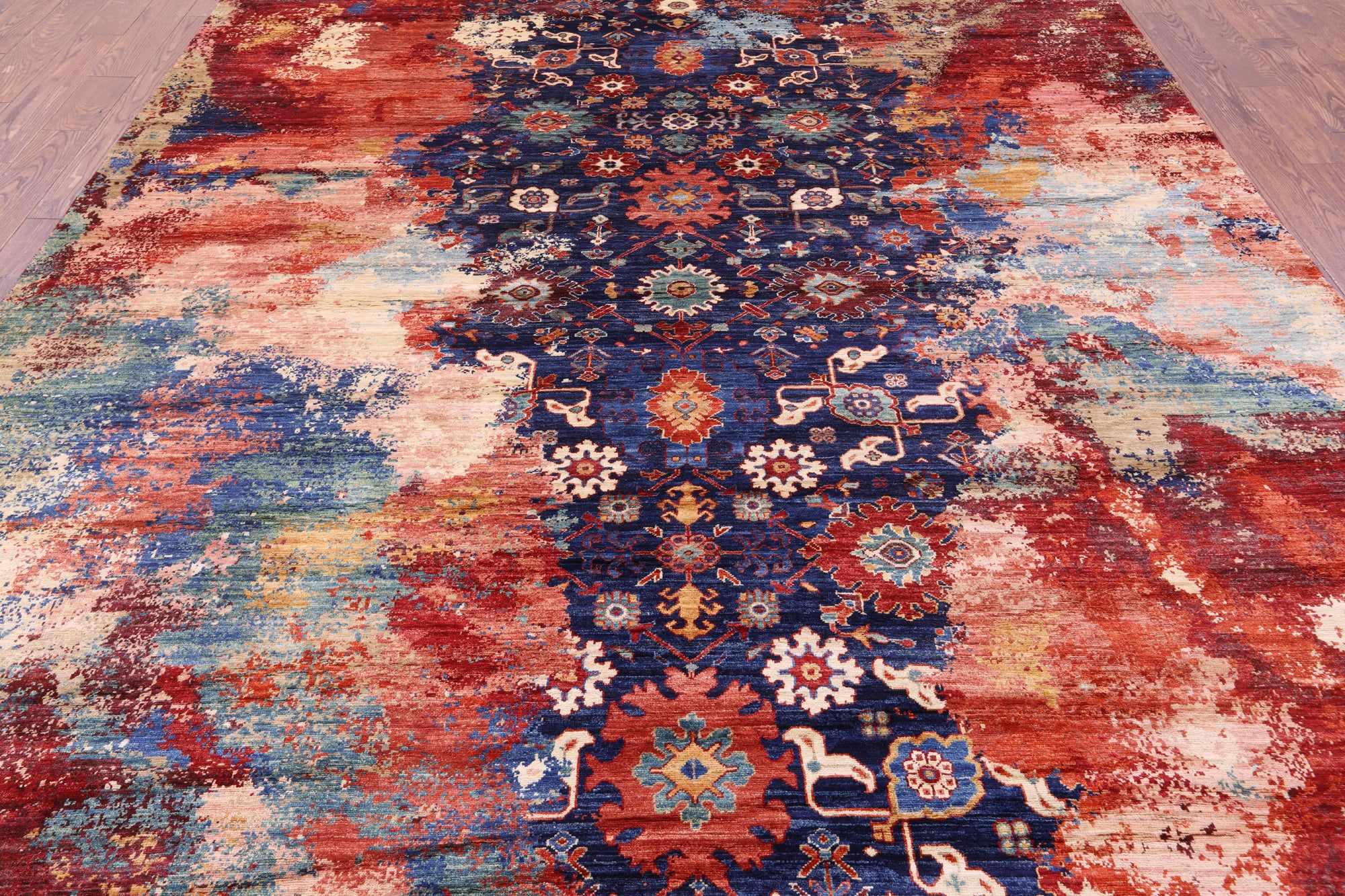 Abstract Contemporary Hand Knotted Wool Rug - 8' 11" X 11' 8" - Golden Nile