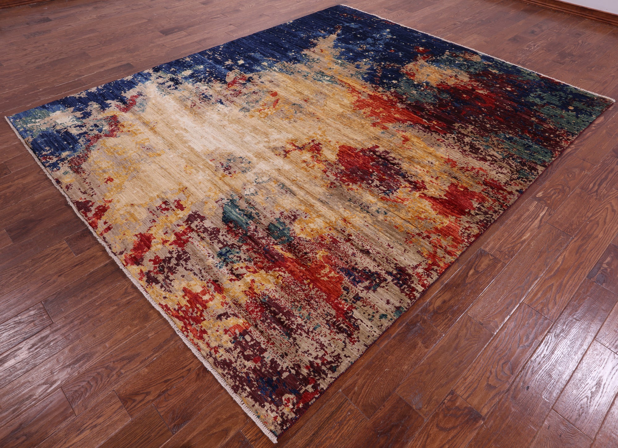 Abstract Contemporary Hand Knotted Wool Rug - 8' 1" X 9' 8" - Golden Nile