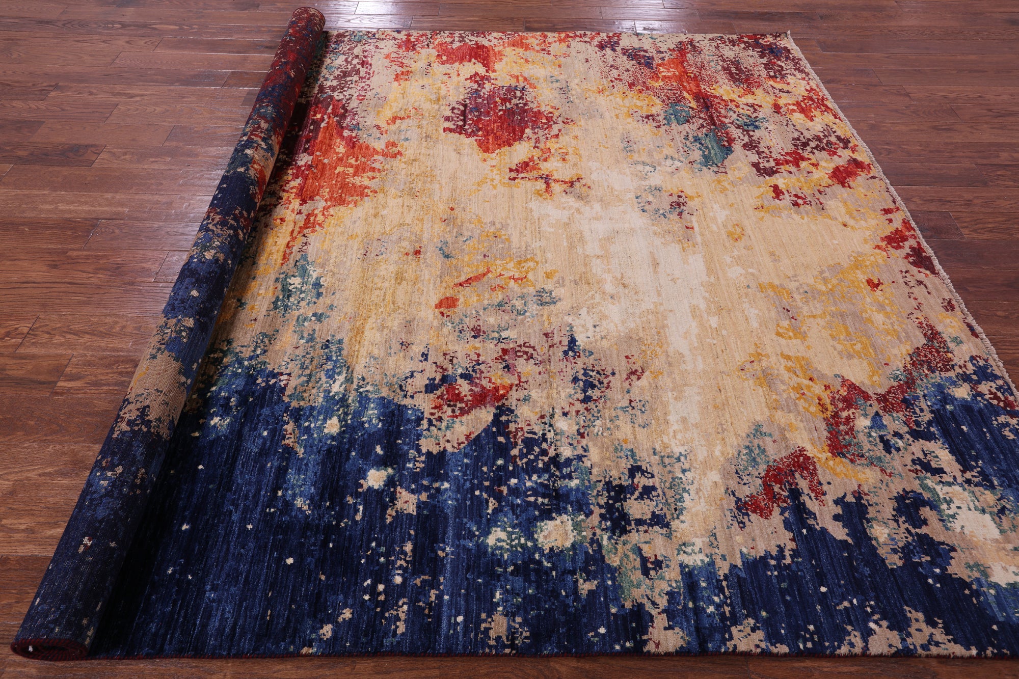 Abstract Contemporary Hand Knotted Wool Rug - 8' 1" X 9' 8" - Golden Nile