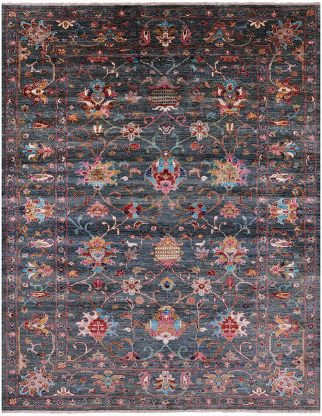 Green Peshawar Handmade Wool Rug - 5' 8" X 7' 4" - Golden Nile