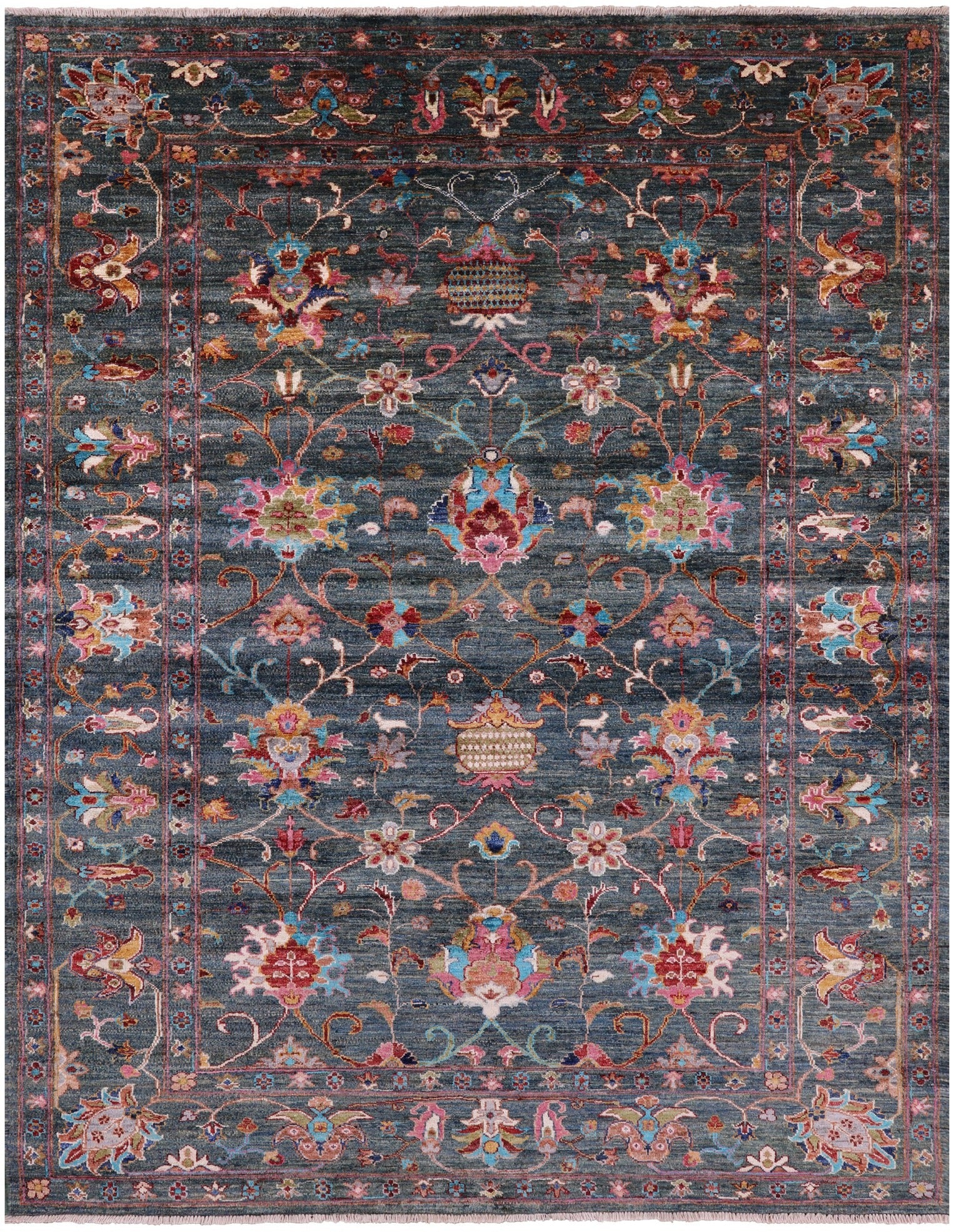 Green Peshawar Handmade Wool Rug - 5' 8" X 7' 4" - Golden Nile