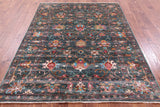 Green Peshawar Handmade Wool Rug - 5' 8" X 7' 4" - Golden Nile