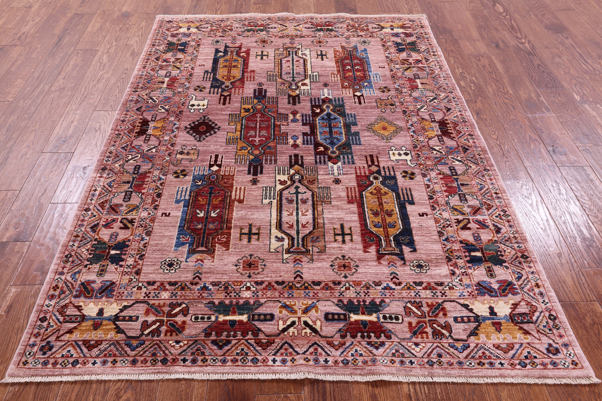 Pink Persian Fine Serapi Hand Knotted Wool Rug - 5' 1" X 7' 0" - Golden Nile