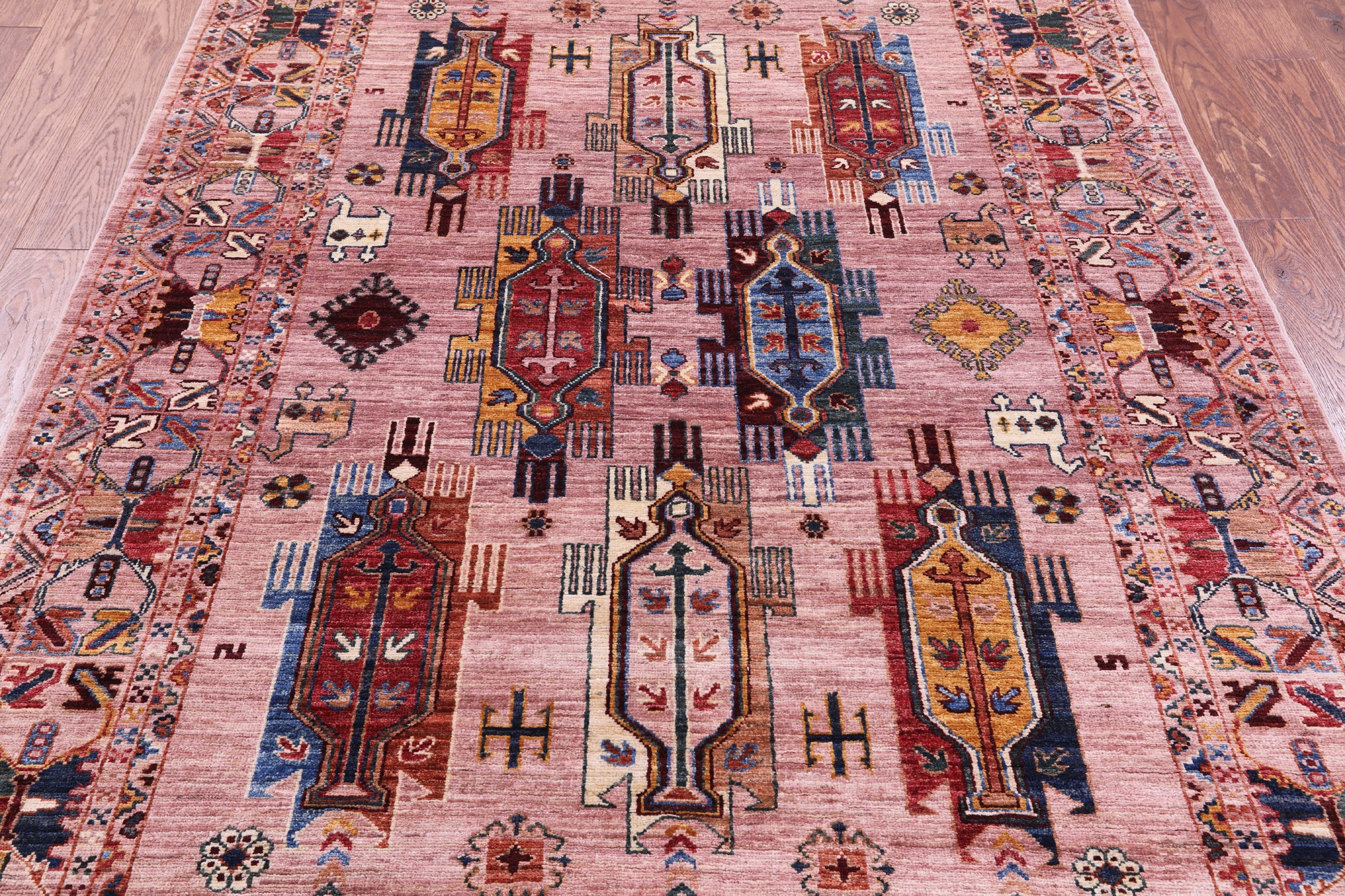 Pink Persian Fine Serapi Hand Knotted Wool Rug - 5' 1" X 7' 0" - Golden Nile