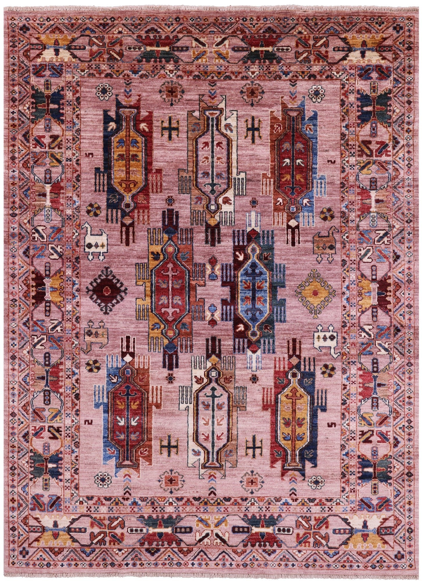 Pink Persian Fine Serapi Hand Knotted Wool Rug - 5' 1" X 7' 0" - Golden Nile