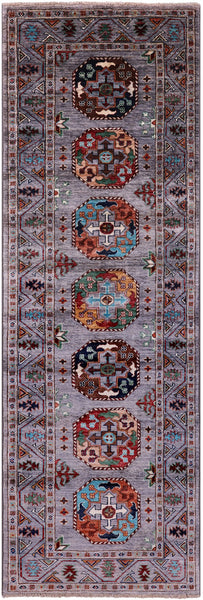 Grey Turkmen Ersari Hand Knotted Wool Rug - 2' 9" X 8' 3" - Golden Nile