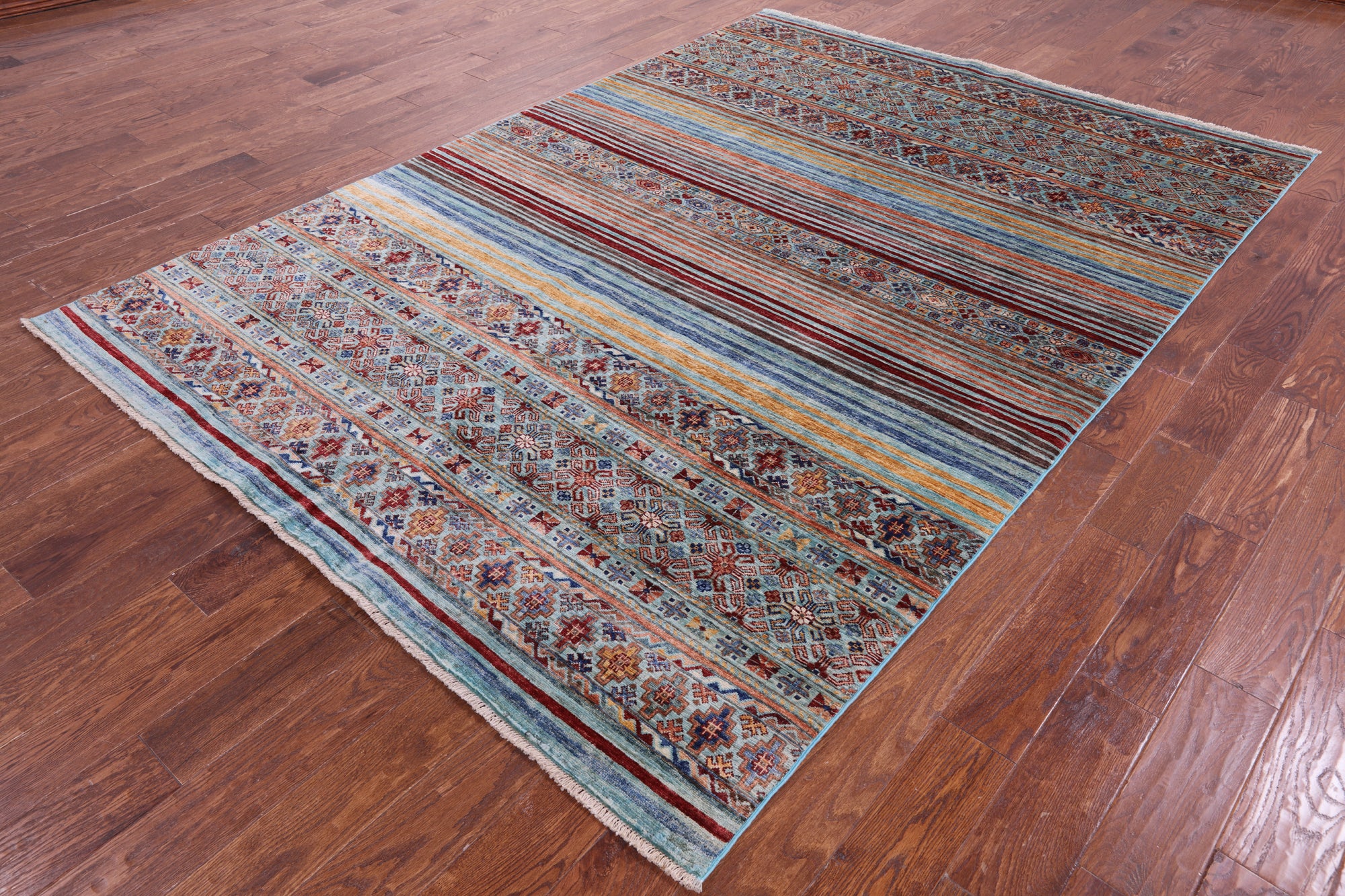 Khorjin Persian Gabbeh Hand Knotted Wool Rug - 6' 7" X 9' 4" - Golden Nile