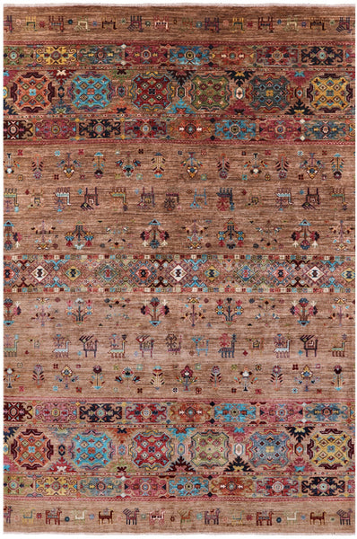 Tribal Persian Gabbeh Hand Knotted Wool Rug - 6' 8" X 9' 9" - Golden Nile