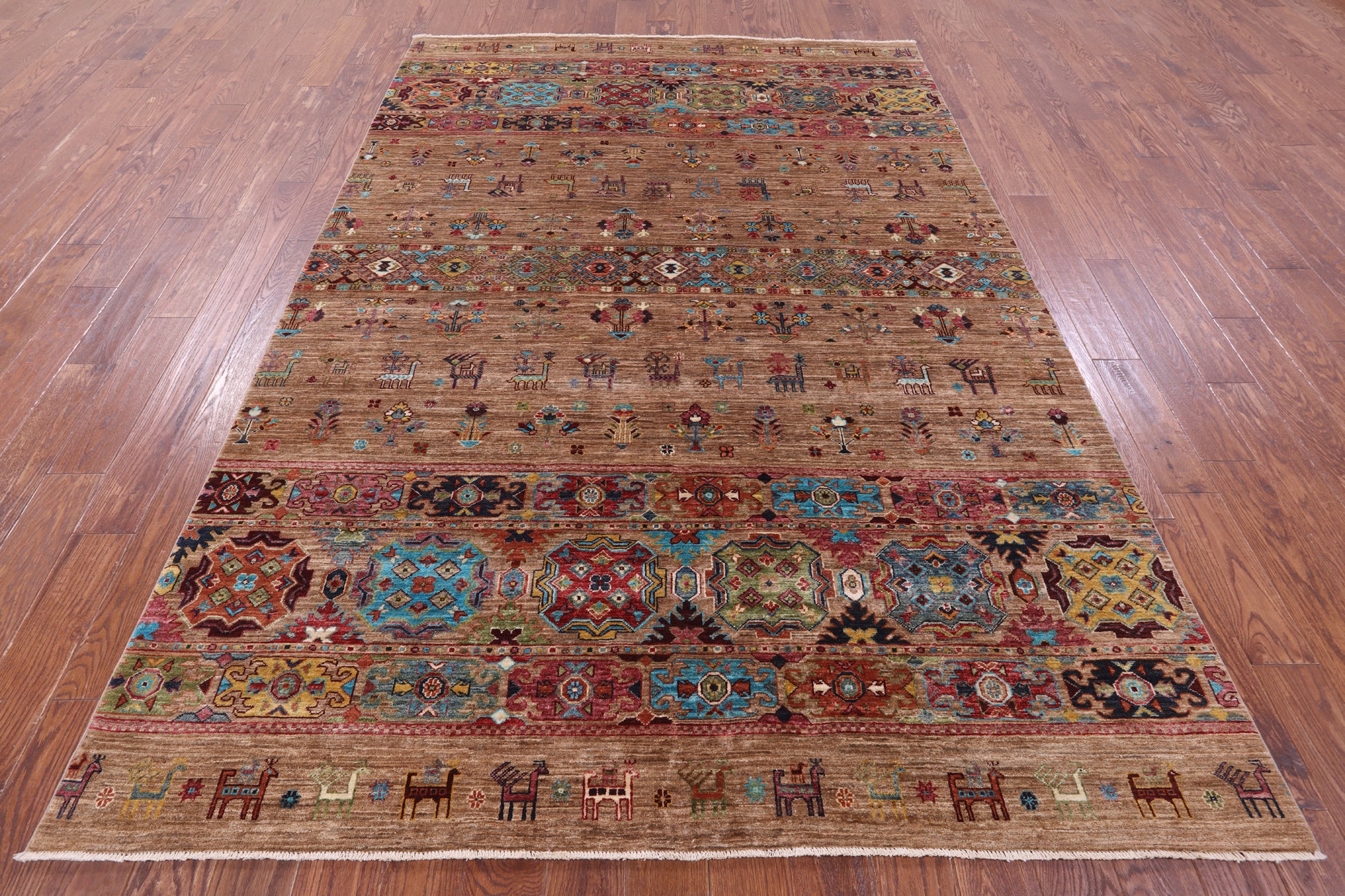 Tribal Persian Gabbeh Hand Knotted Wool Rug - 6' 8" X 9' 9" - Golden Nile