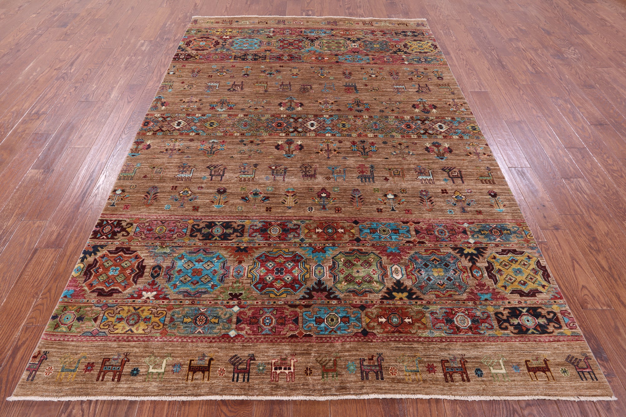 Tribal Persian Gabbeh Hand Knotted Wool Rug - 6' 8" X 9' 9" - Golden Nile