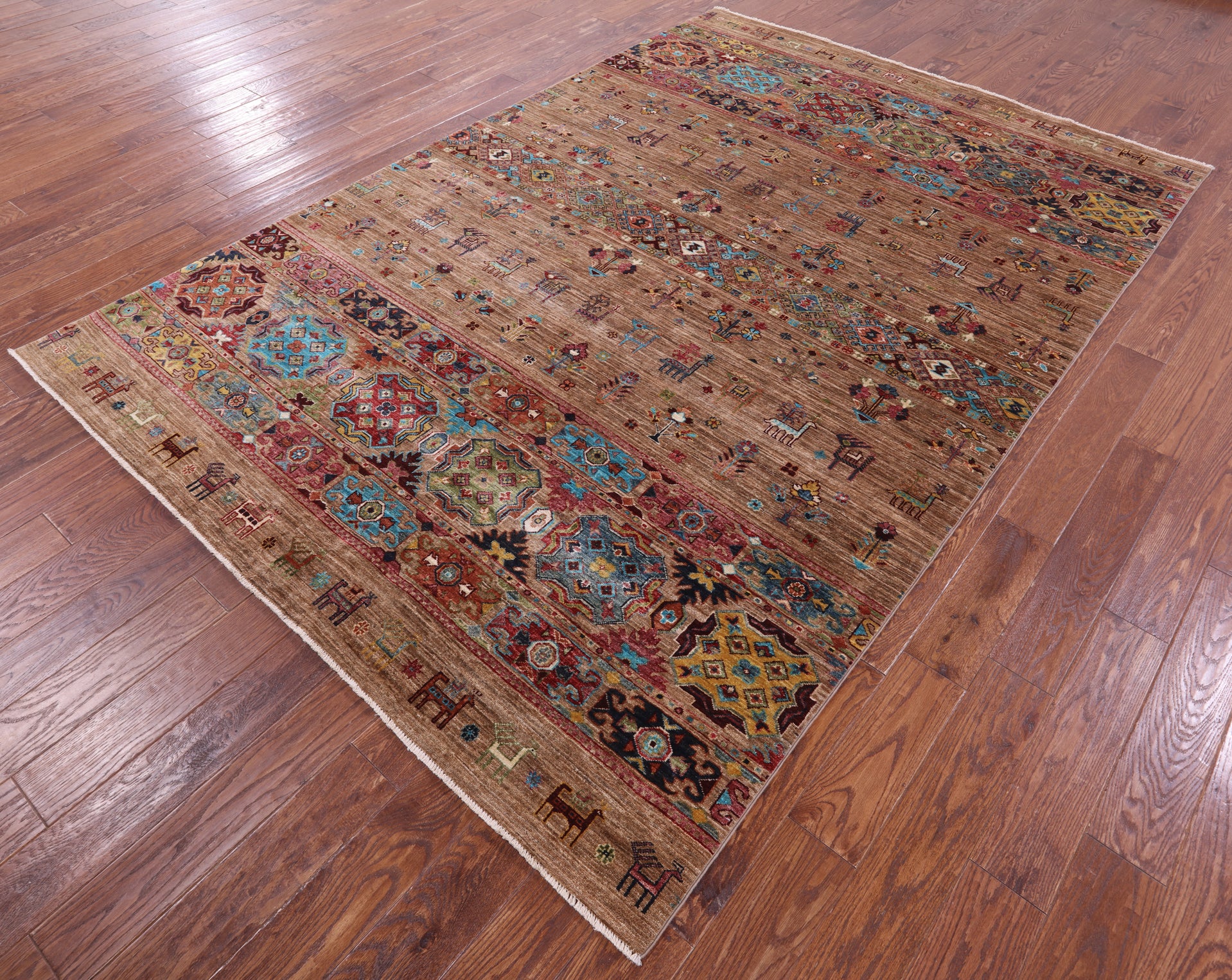Tribal Persian Gabbeh Hand Knotted Wool Rug - 6' 8" X 9' 9" - Golden Nile