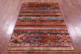 Khorjin Persian Gabbeh Hand Knotted Wool Rug - 4' 0" X 5' 11" - Golden Nile
