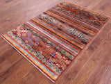 Khorjin Persian Gabbeh Hand Knotted Wool Rug - 4' 0" X 5' 11" - Golden Nile