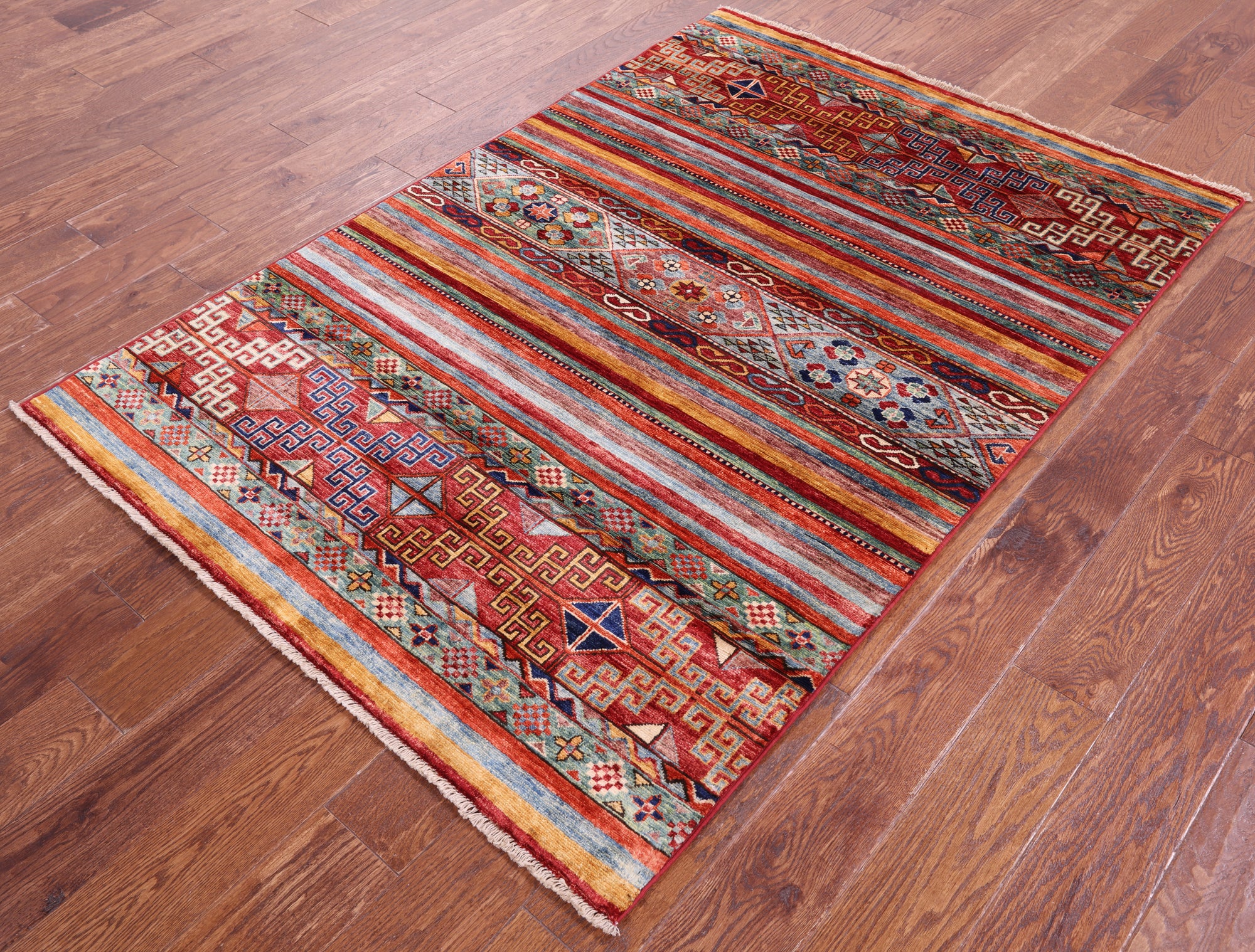 Khorjin Persian Gabbeh Hand Knotted Wool Rug - 4' 0" X 5' 11" - Golden Nile