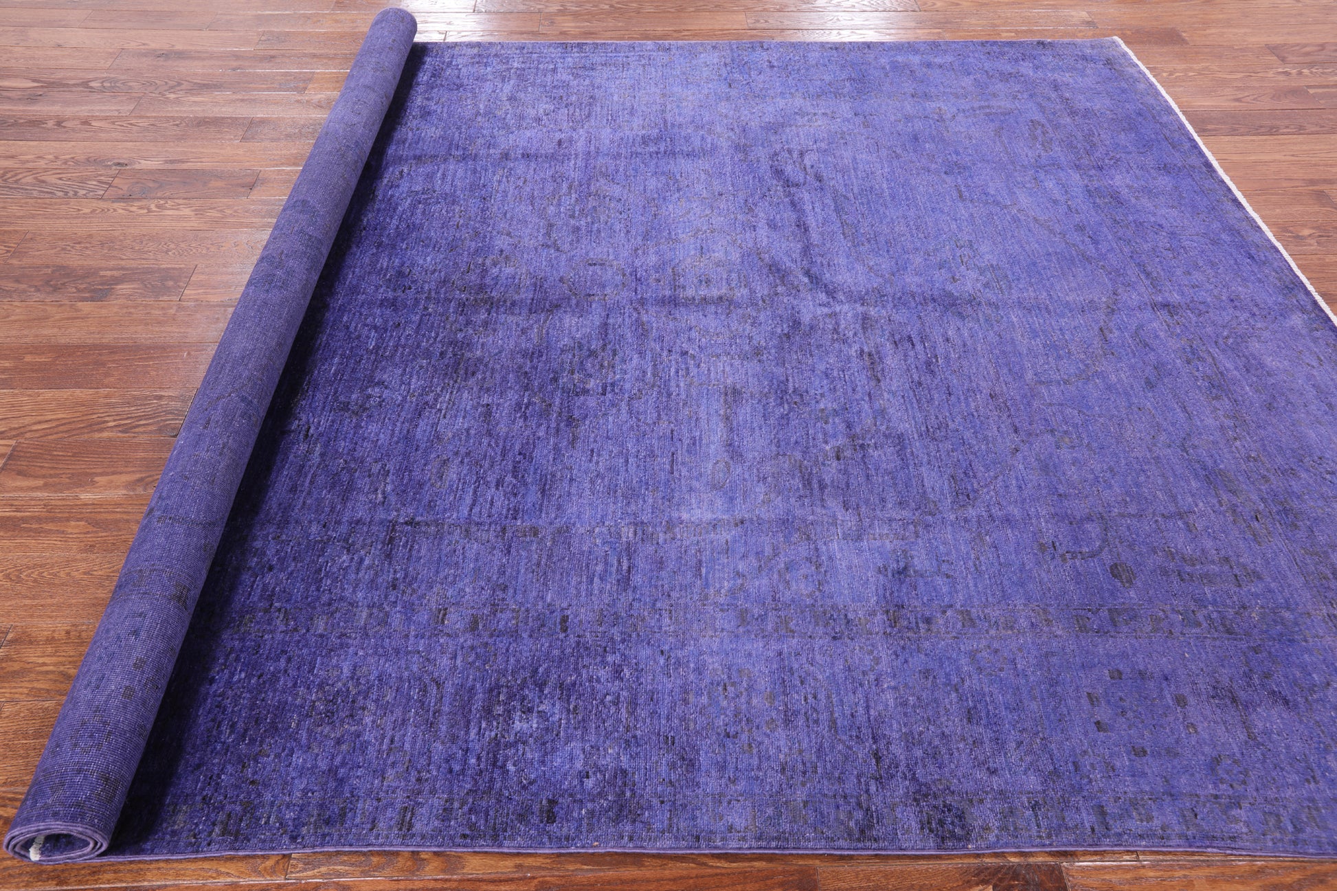Purple Full Pile Overdyed Hand Knotted Wool Area Rug - 7' 9" X 9' 10" - Golden Nile