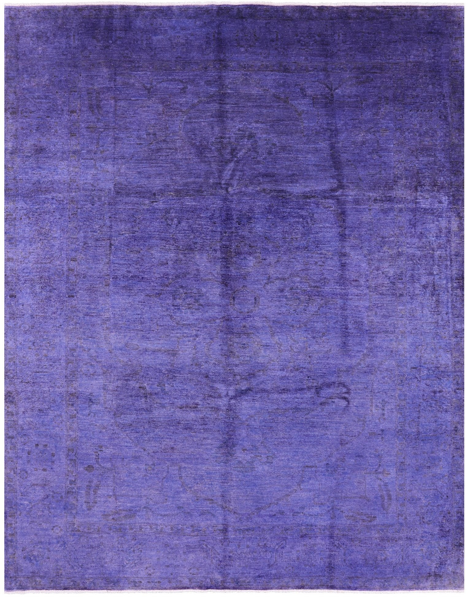 Purple Full Pile Overdyed Hand Knotted Wool Area Rug - 7' 9" X 9' 10" - Golden Nile