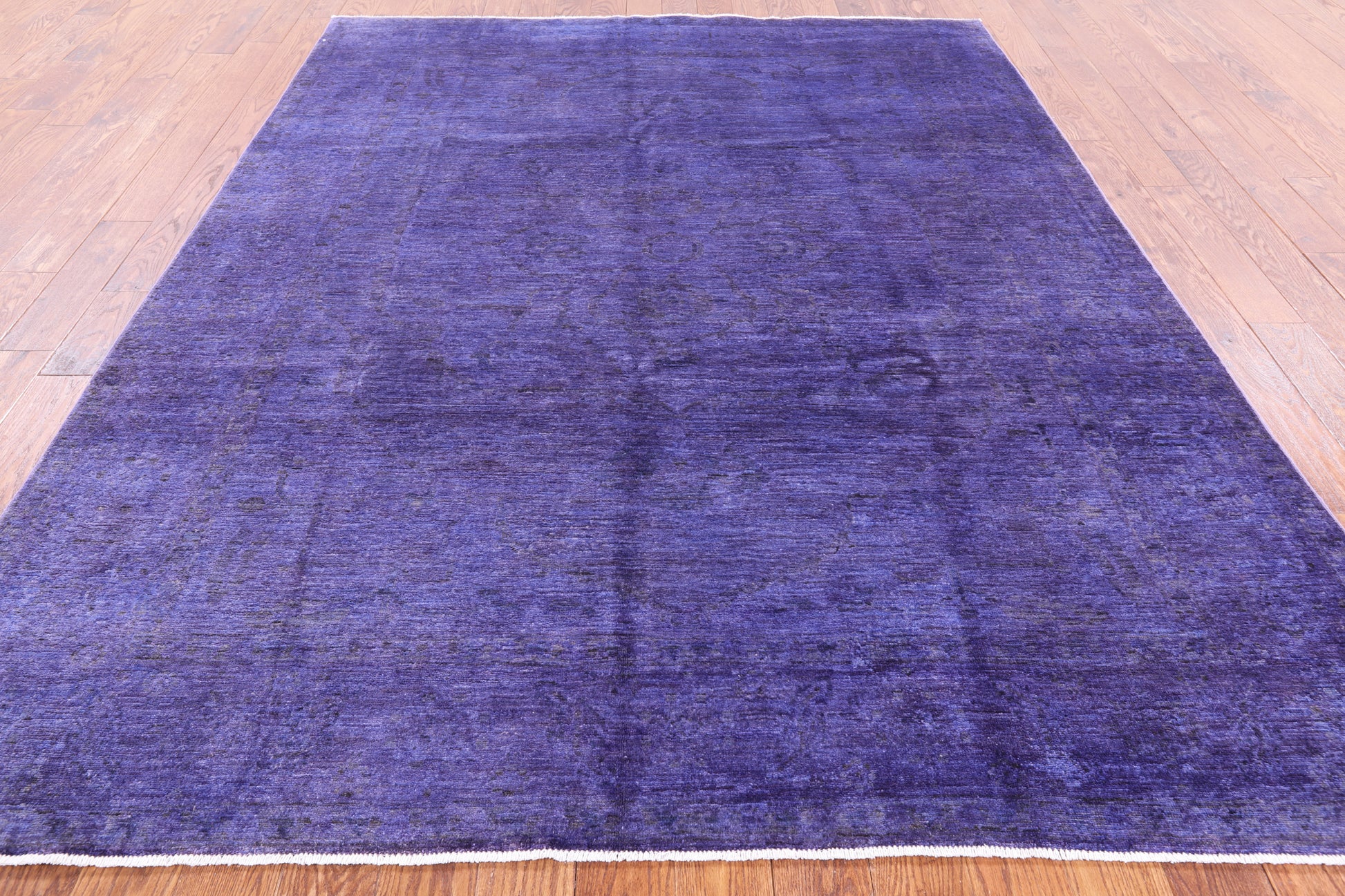 Purple Full Pile Overdyed Hand Knotted Wool Area Rug - 7' 9" X 9' 10" - Golden Nile