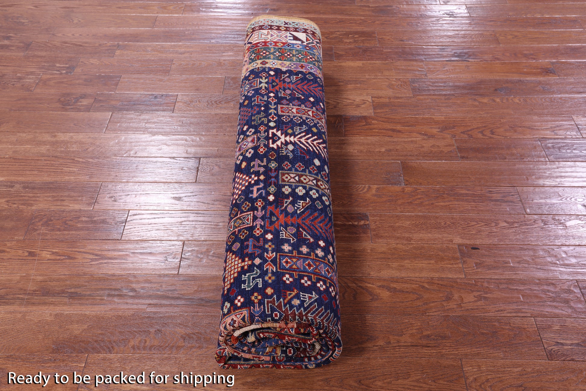 Blue Persian Fine Serapi Handmade Wool Rug - 9' 2" X 12' 1" - Golden Nile