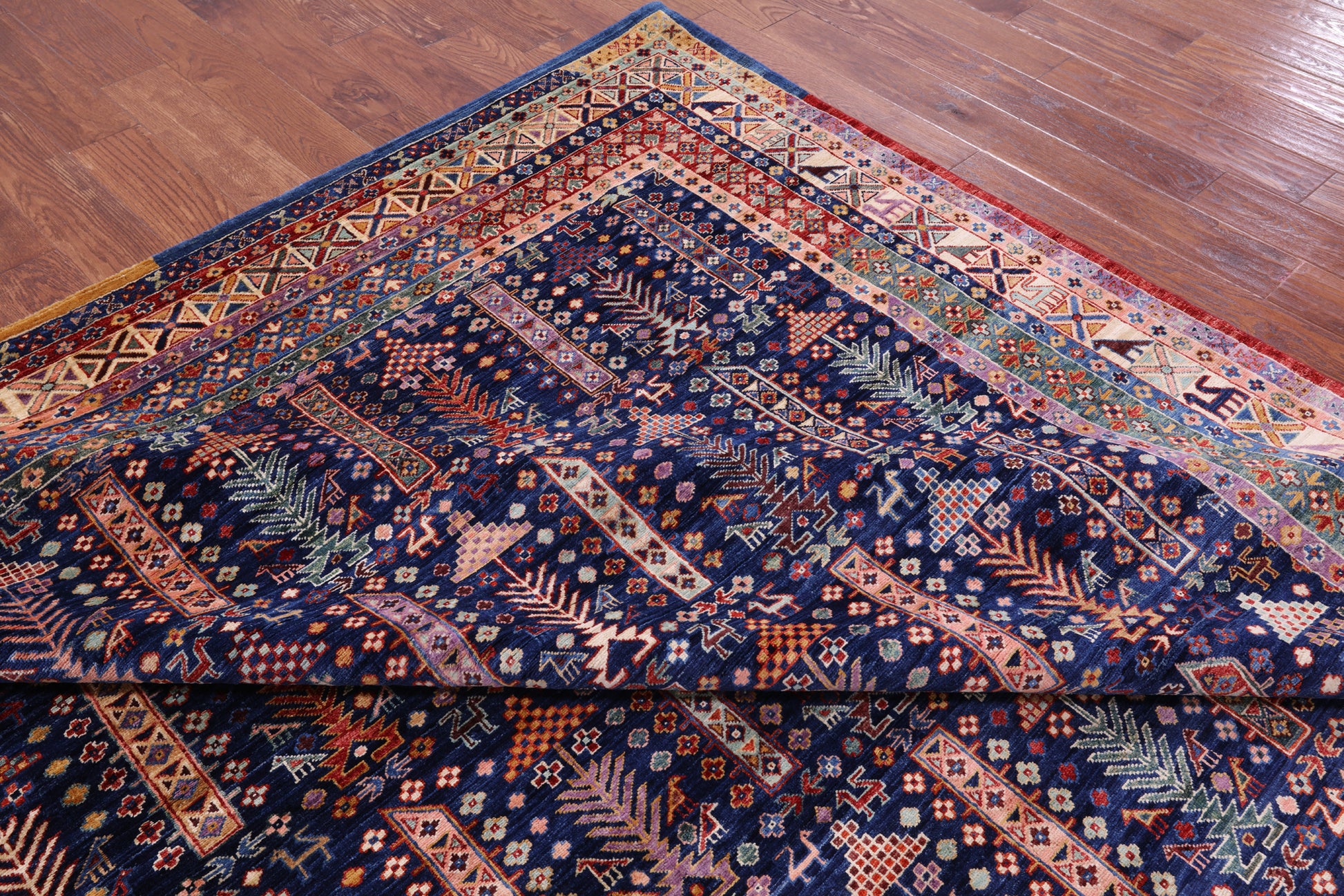 Blue Persian Fine Serapi Handmade Wool Rug - 9' 2" X 12' 1" - Golden Nile