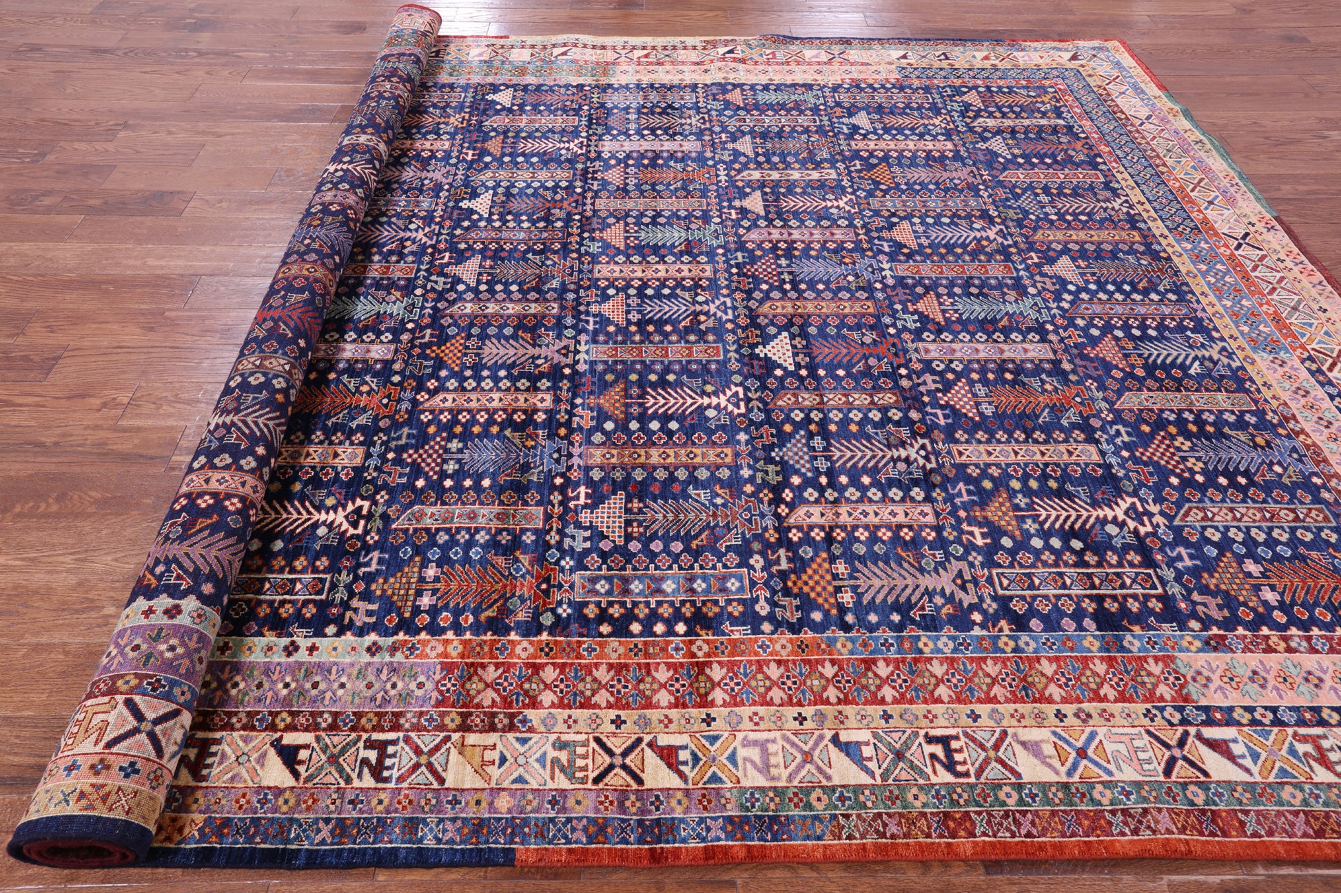 Blue Persian Fine Serapi Handmade Wool Rug - 9' 2" X 12' 1" - Golden Nile