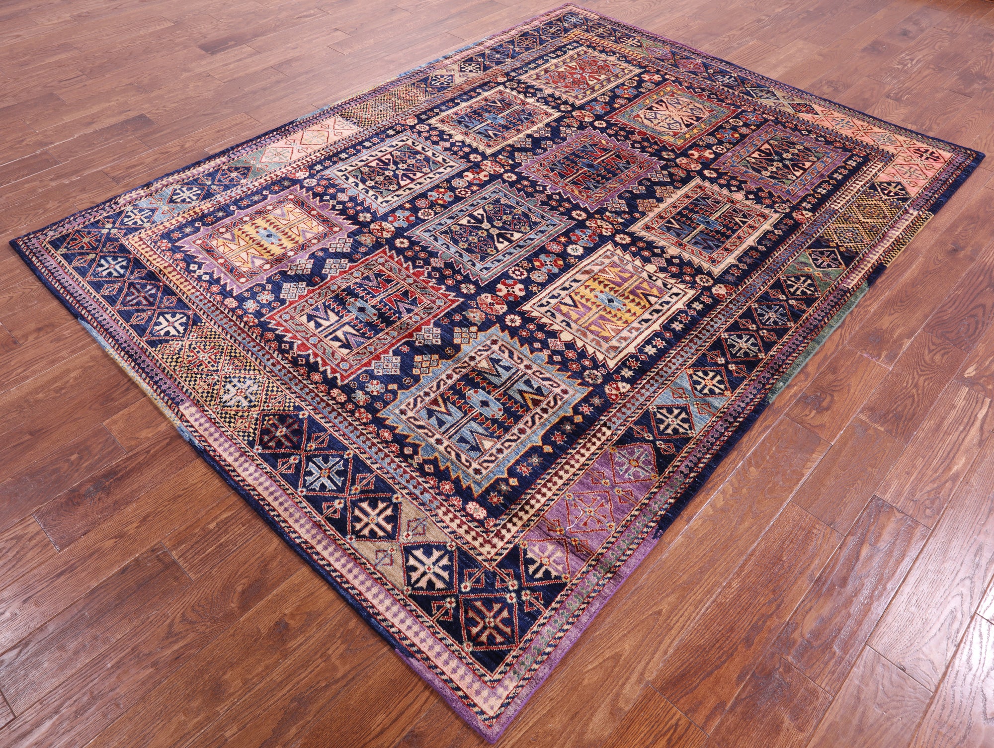 Blue Persian Fine Serapi Handmade Wool Rug - 6' 4" X 8' 7" - Golden Nile
