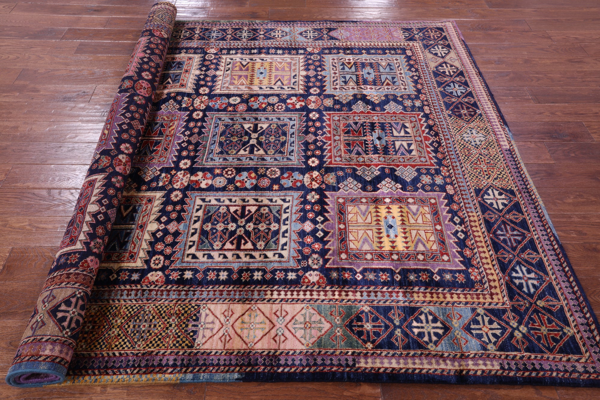 Blue Persian Fine Serapi Handmade Wool Rug - 6' 4" X 8' 7" - Golden Nile
