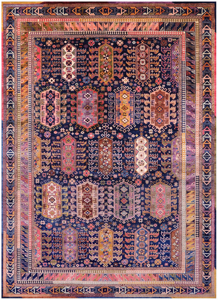 Blue Persian Fine Serapi Hand Knotted Wool Rug - 9' 10" X 13' 8" - Golden Nile