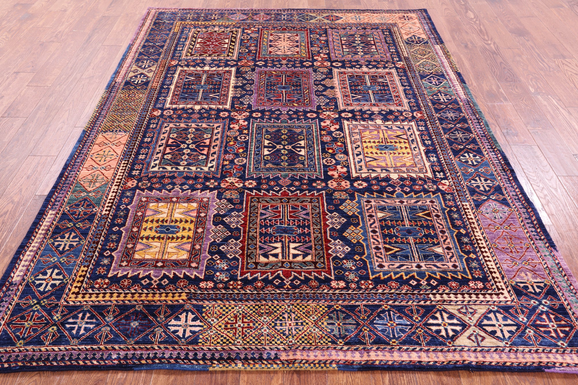 Blue Persian Fine Serapi Hand Knotted Wool Rug - 6' 5" X 8' 4" - Golden Nile