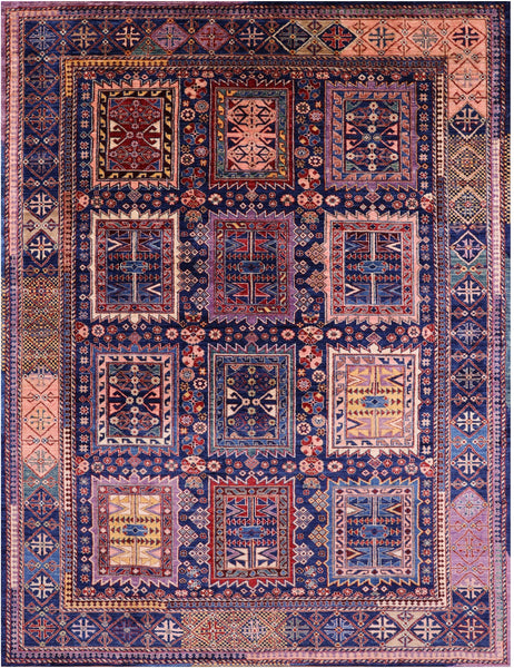 Blue Persian Fine Serapi Hand Knotted Wool Rug - 6' 5" X 8' 4" - Golden Nile