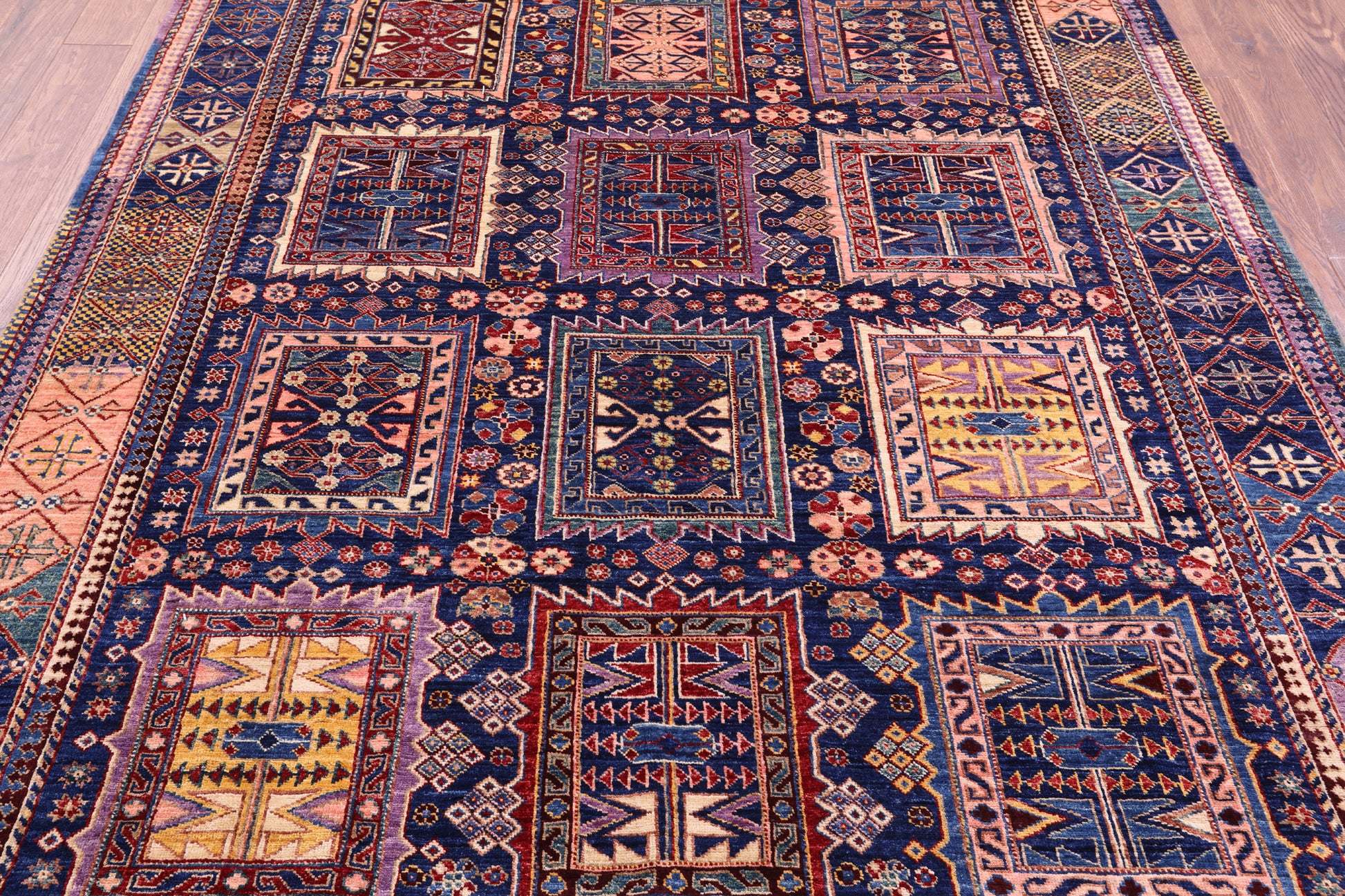Blue Persian Fine Serapi Hand Knotted Wool Rug - 6' 5" X 8' 4" - Golden Nile