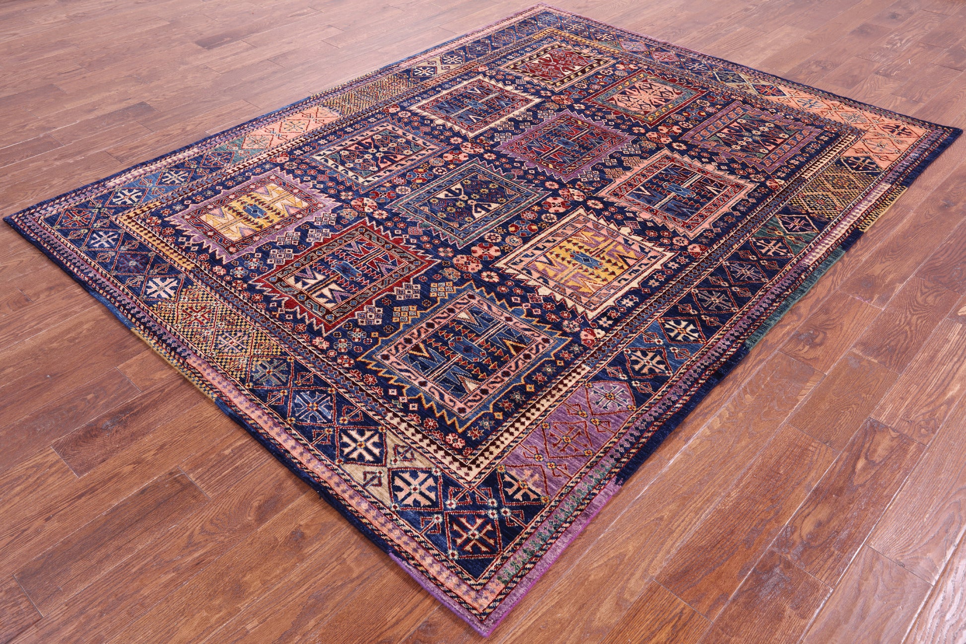 Blue Persian Fine Serapi Hand Knotted Wool Rug - 6' 5" X 8' 4" - Golden Nile
