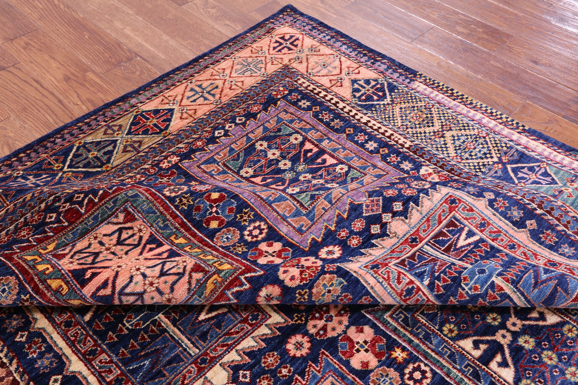Blue Persian Fine Serapi Hand Knotted Wool Rug - 6' 5" X 8' 4" - Golden Nile