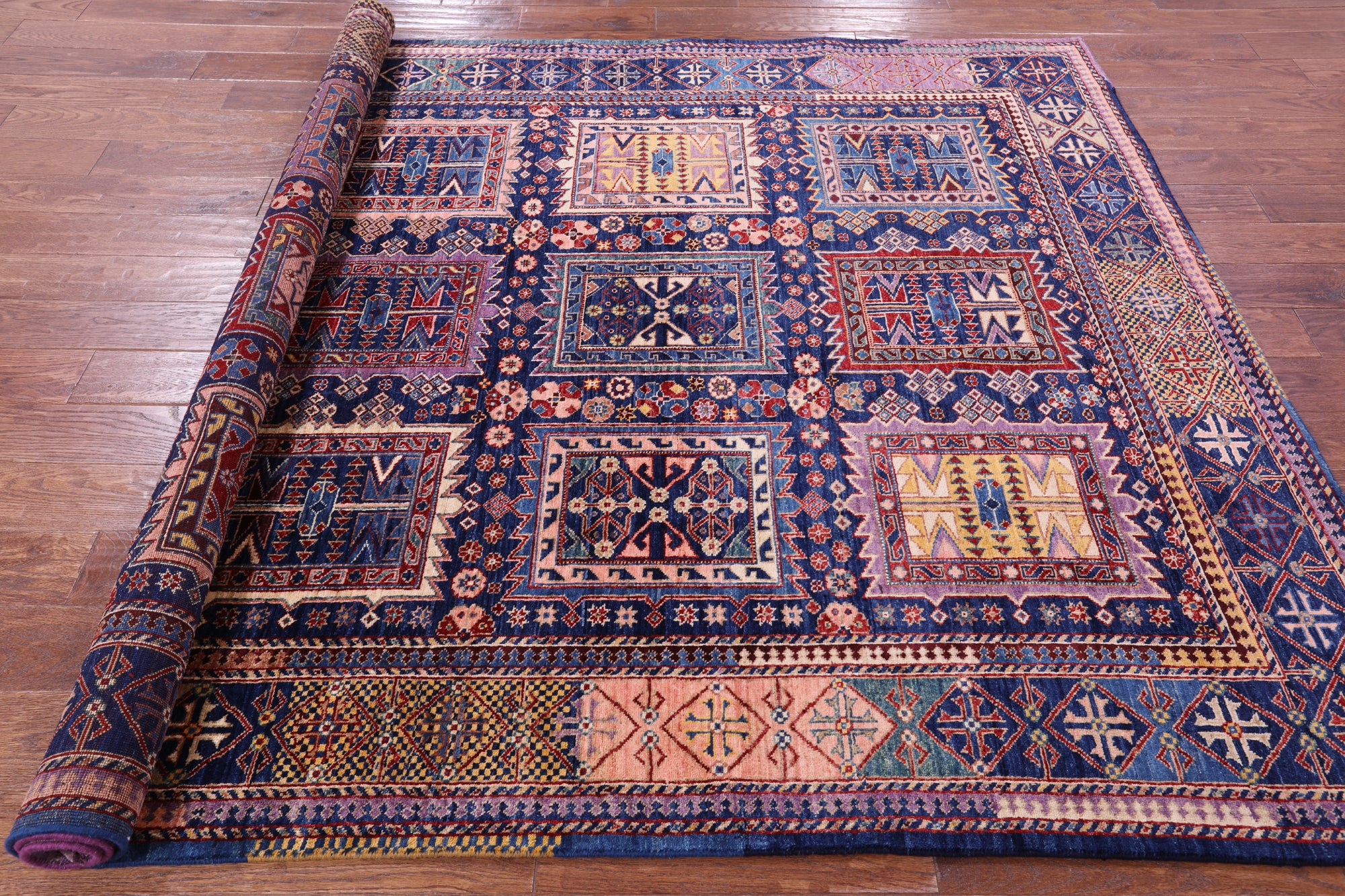 Blue Persian Fine Serapi Hand Knotted Wool Rug - 6' 5" X 8' 4" - Golden Nile