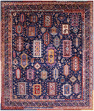 Blue Persian Fine Serapi Hand Knotted Wool Rug - 8' 2" X 9' 6" - Golden Nile