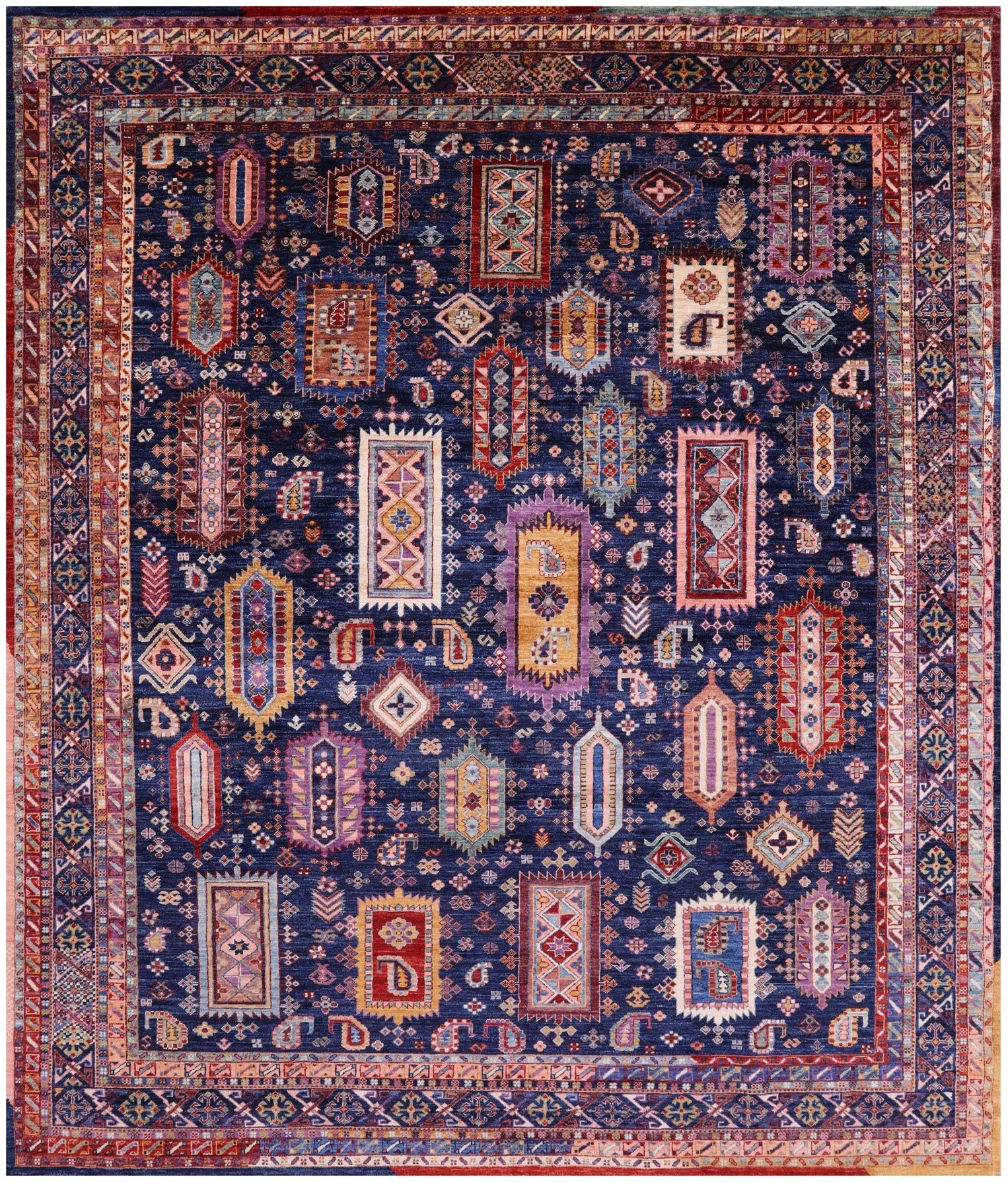 Blue Persian Fine Serapi Hand Knotted Wool Rug - 8' 2" X 9' 6" - Golden Nile