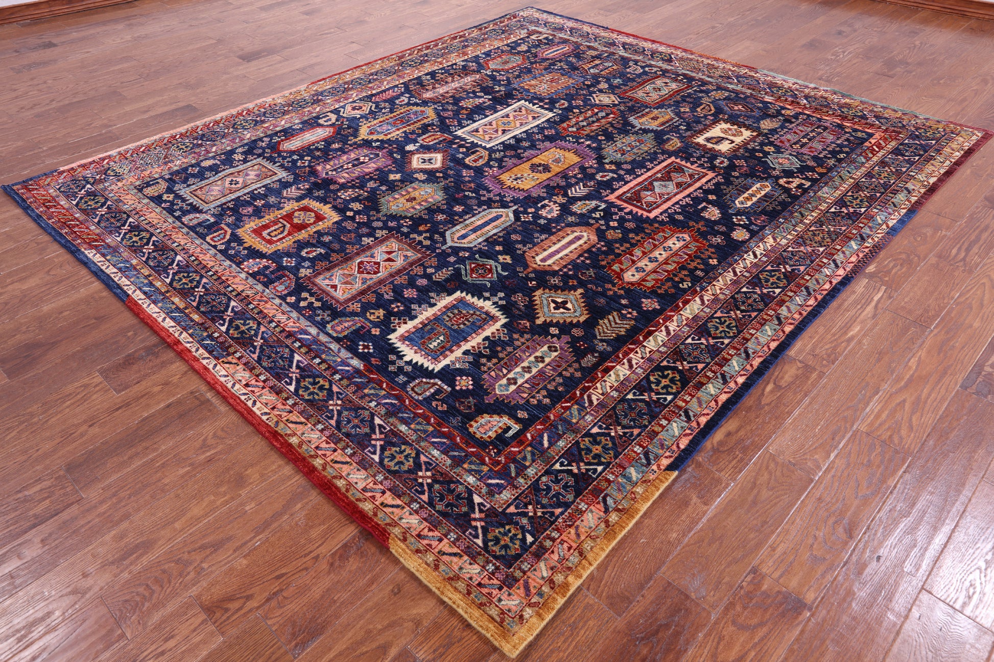Blue Persian Fine Serapi Hand Knotted Wool Rug - 8' 2" X 9' 6" - Golden Nile