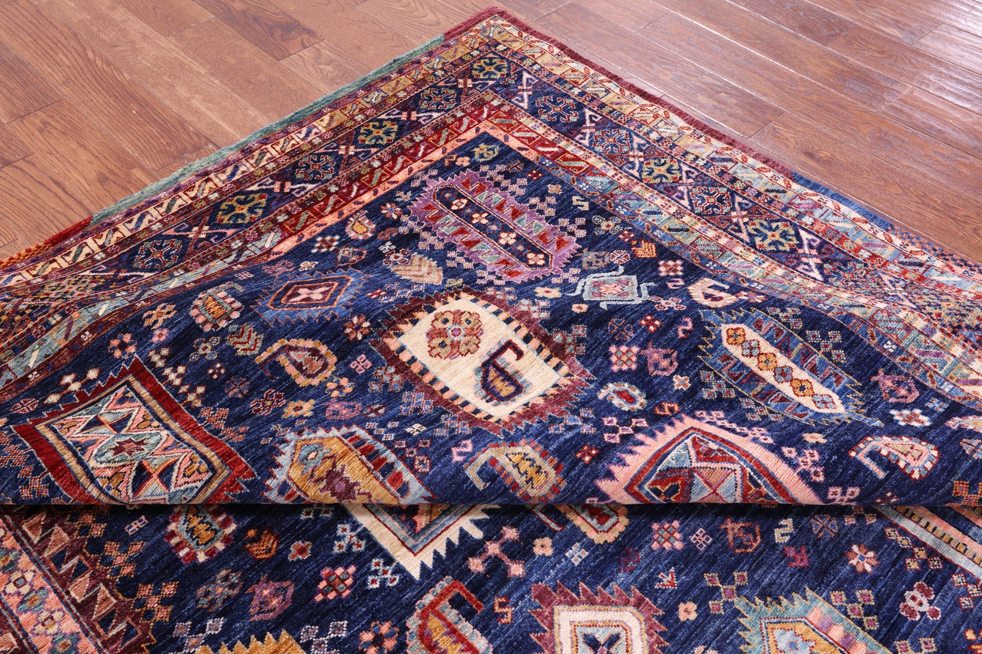Blue Persian Fine Serapi Hand Knotted Wool Rug - 8' 2" X 9' 6" - Golden Nile