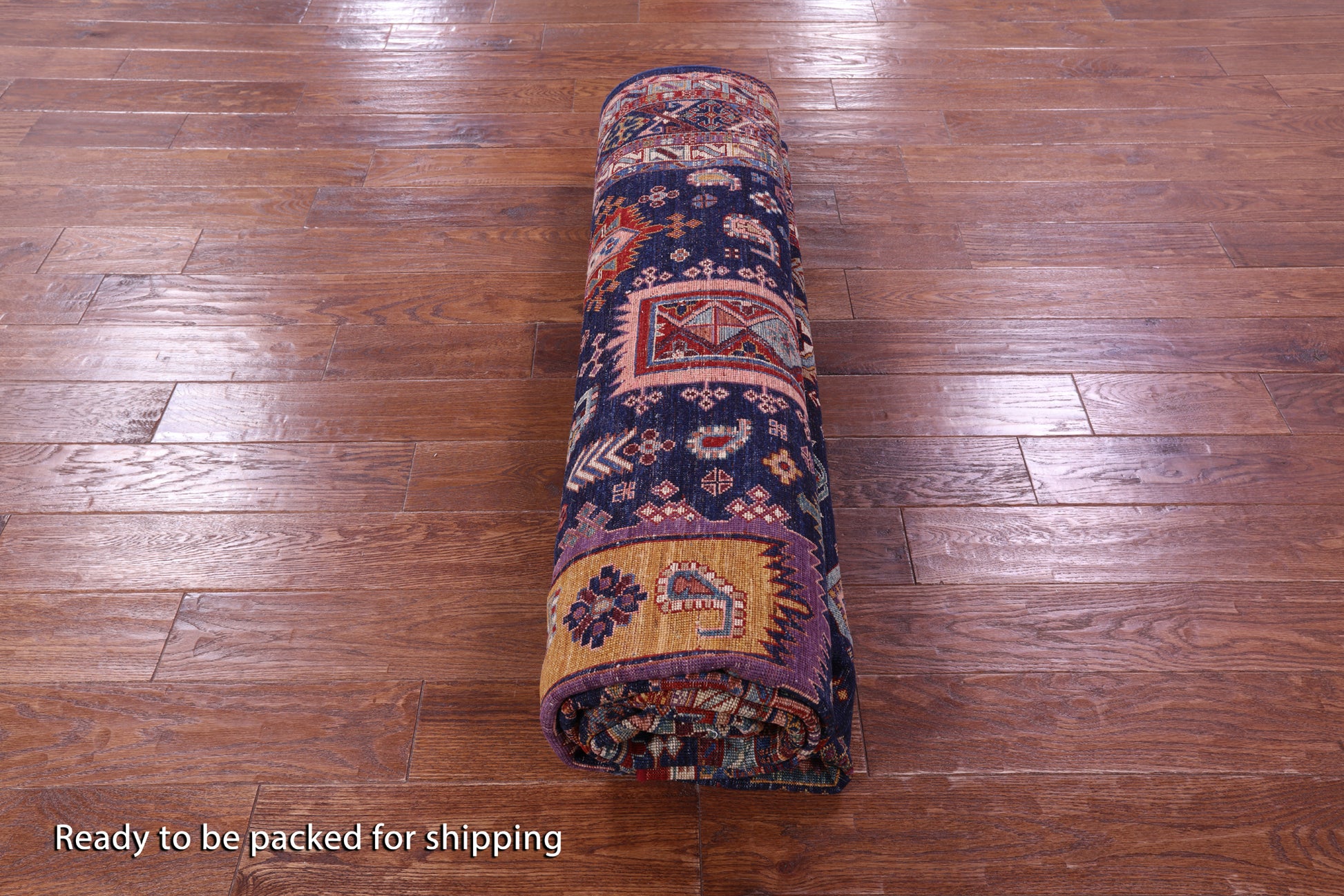 Blue Persian Fine Serapi Hand Knotted Wool Rug - 8' 2" X 9' 6" - Golden Nile