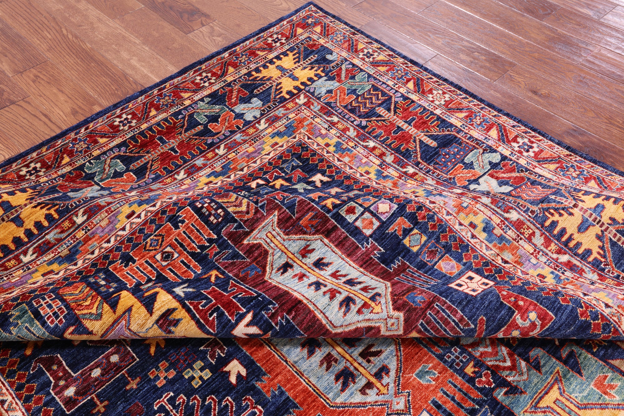 Blue Persian Fine Serapi Hand Knotted Wool Rug - 8' 0" X 9' 11" - Golden Nile