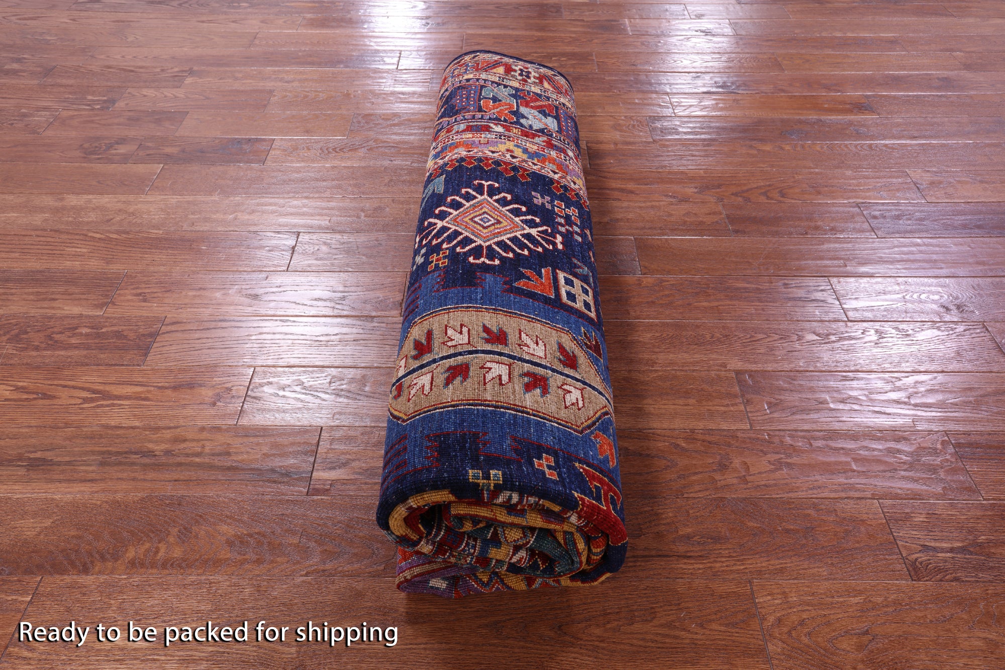 Blue Persian Fine Serapi Hand Knotted Wool Rug - 8' 0" X 9' 11" - Golden Nile