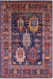 Blue Persian Fine Serapi Hand Knotted Wool Rug - 4' 11" X 7' 3" - Golden Nile