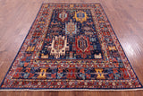 Blue Persian Fine Serapi Hand Knotted Wool Rug - 4' 11" X 7' 3" - Golden Nile