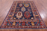 Blue Persian Fine Serapi Hand Knotted Wool Rug - 4' 11" X 7' 3" - Golden Nile