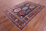 Blue Persian Fine Serapi Hand Knotted Wool Rug - 4' 11" X 7' 3" - Golden Nile